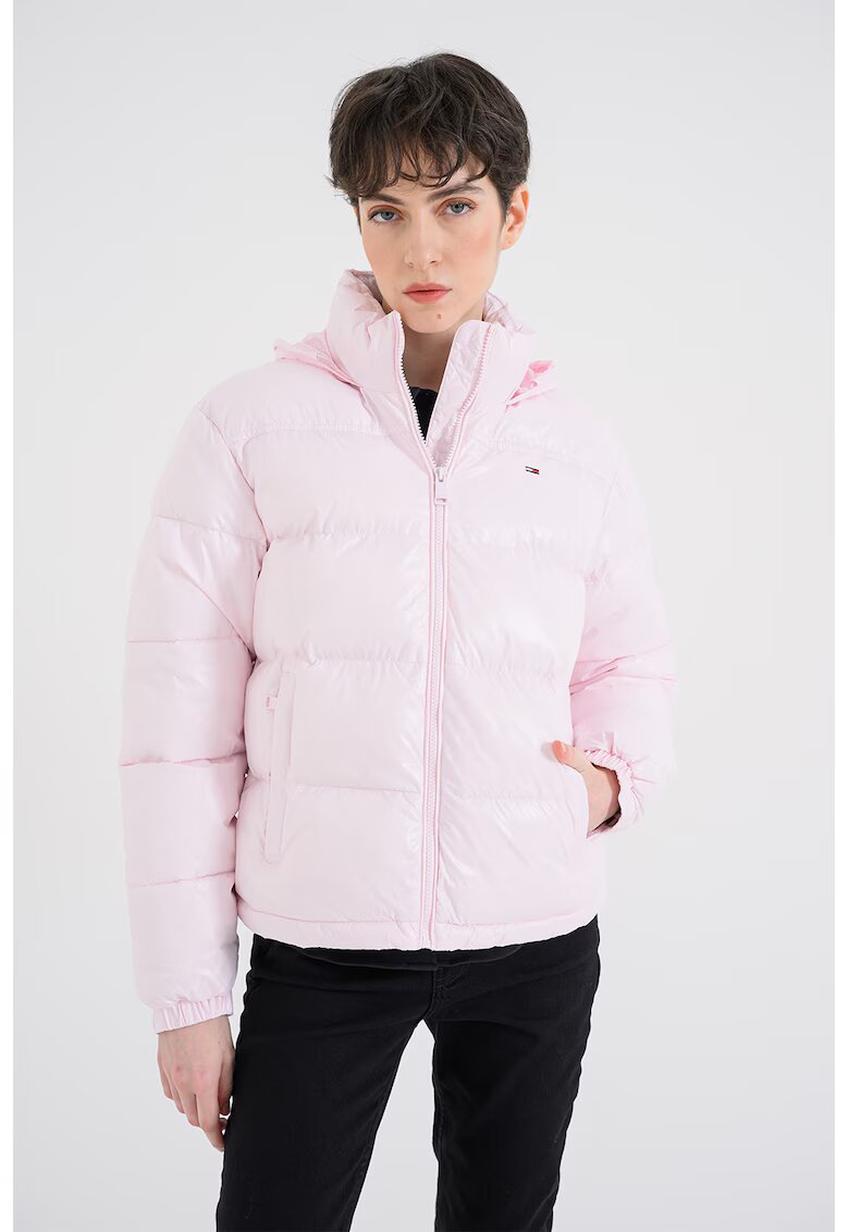 Tommy Jeans Ватирано зимно яке с лого - Бледо розово