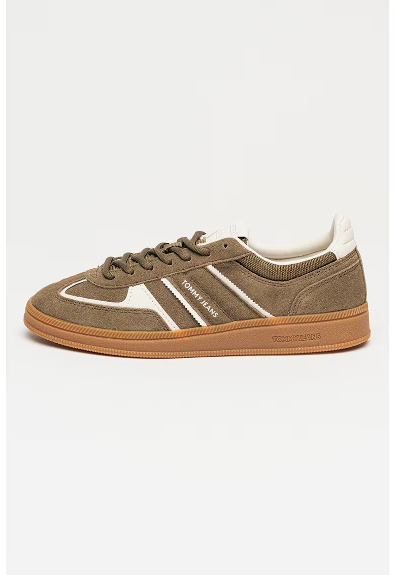 Tommy Jeans Велурени спортни обувки Greenwich Edge - Каки