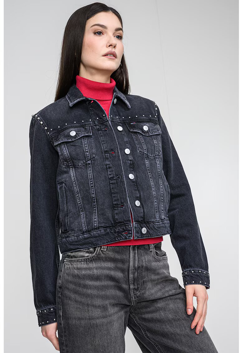 Tommy Jeans Яке от деним с копчета - Антрацитно сиво