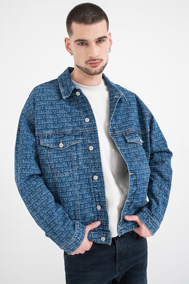 Tommy Jeans Яке от деним с принт Тъмносин