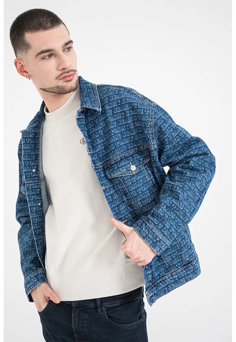 Tommy Jeans Яке от деним с принт - Тъмносин