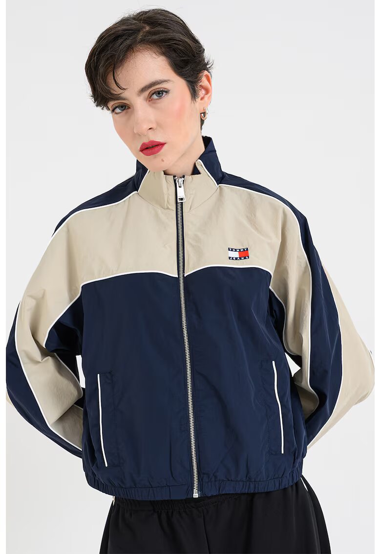Tommy Jeans Яке с цип и лого - Сиво-бежов/Тъмносин