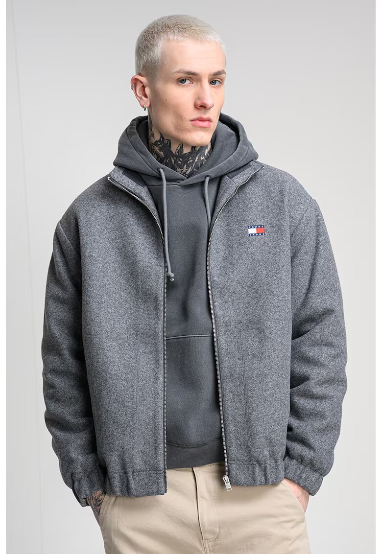 Tommy Jeans Яке с вълна с цип - Сив меланж