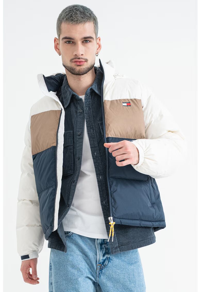 Tommy Jeans Зимно яке с цветен блок - Бял/Кафяв/Тъмносин