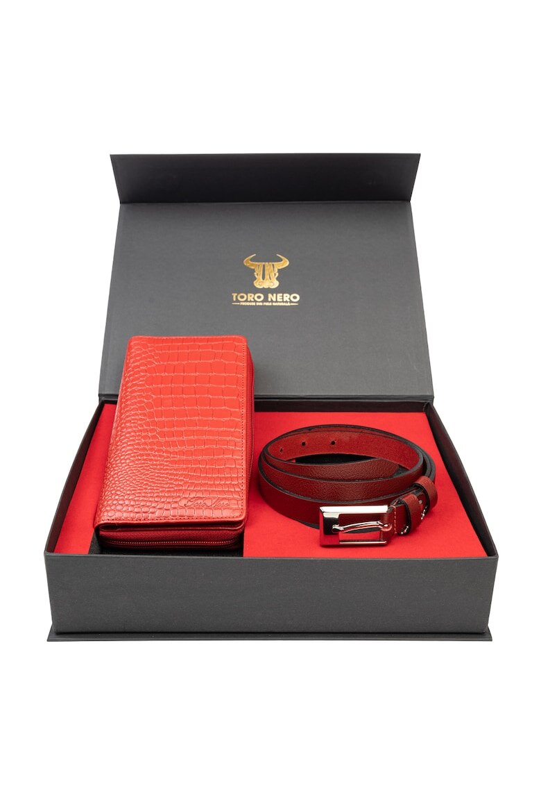Toro Nero Комплект дамски портфейл и колан естествена кожа Gia-Slim