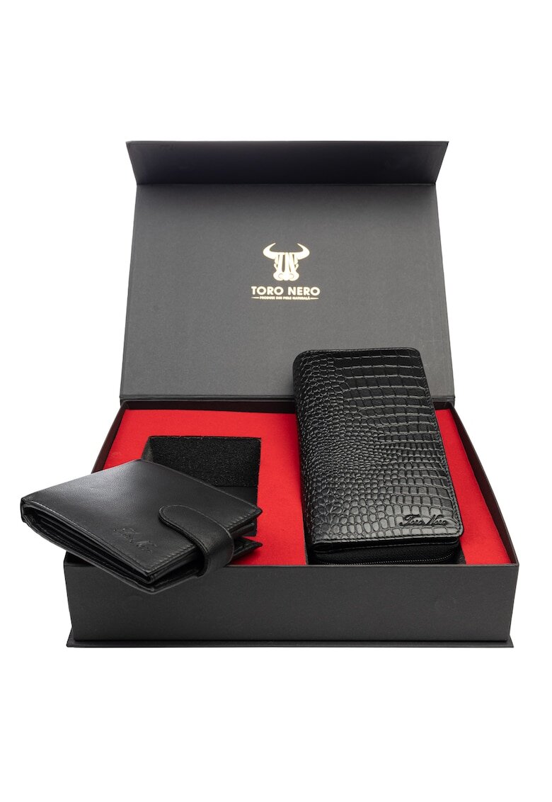 Toro Nero Комплект дамски портфейл и мъжки портфейл естествена кожа Gia-Viki