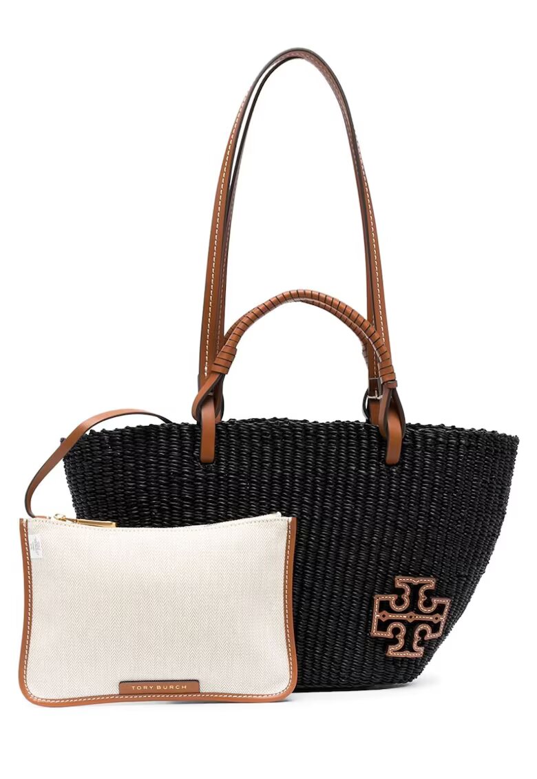 Tory Burch Дамска чанта - - Ella Straw Small Basket Tote - черна - 38x22x9 см