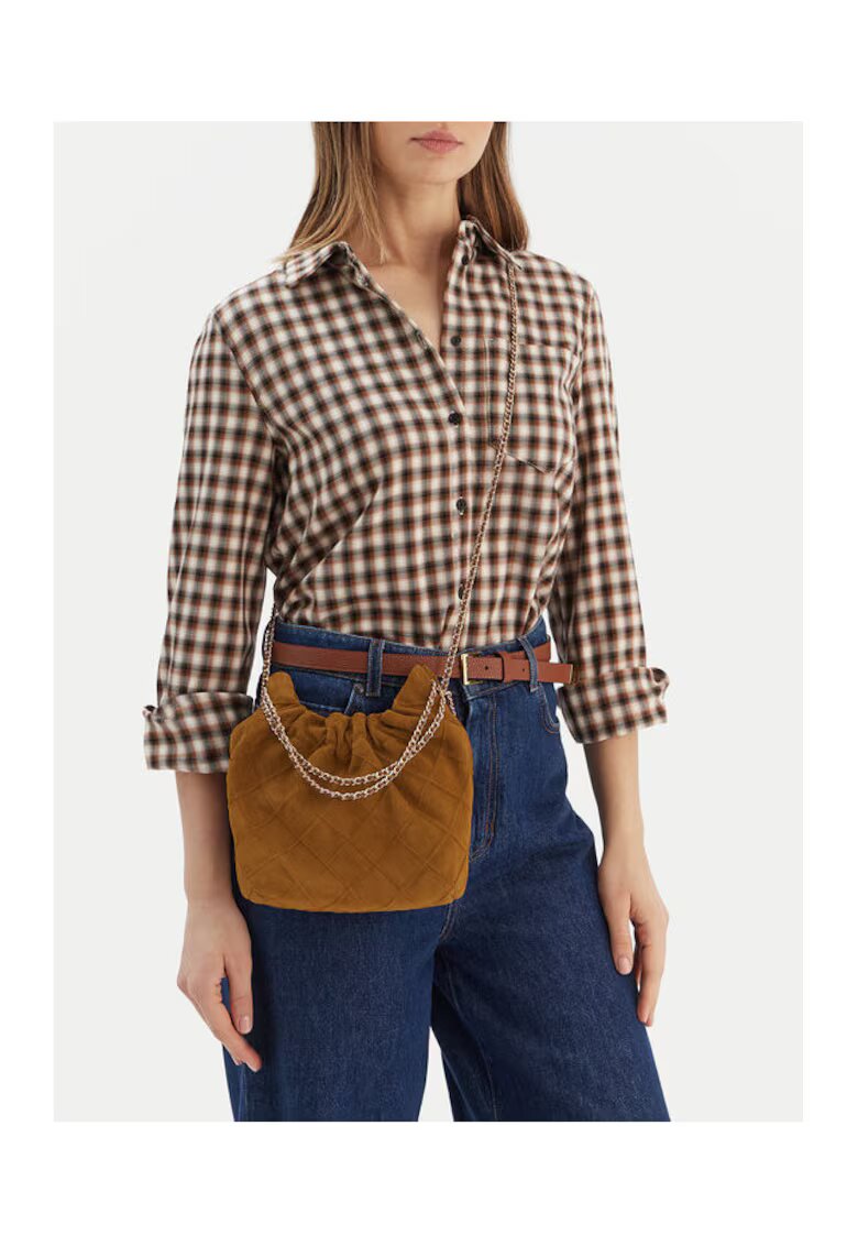 Tory Burch Дамска чанта Fleming Suede Mini H - цвят Chicory Brown - от естествена кожа