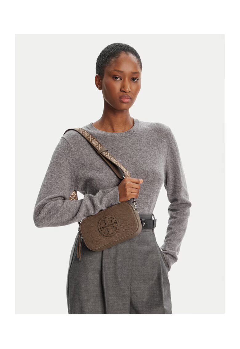 Tory Burch Дамска чанта Mini Miller Crossbody - цвят дива гъба - от естествена кожа