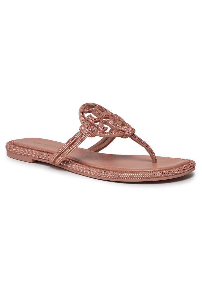 Tory Burch Дамски чехли Malva 667 - естествена кожа - розов - модел Miller Knotted Pave