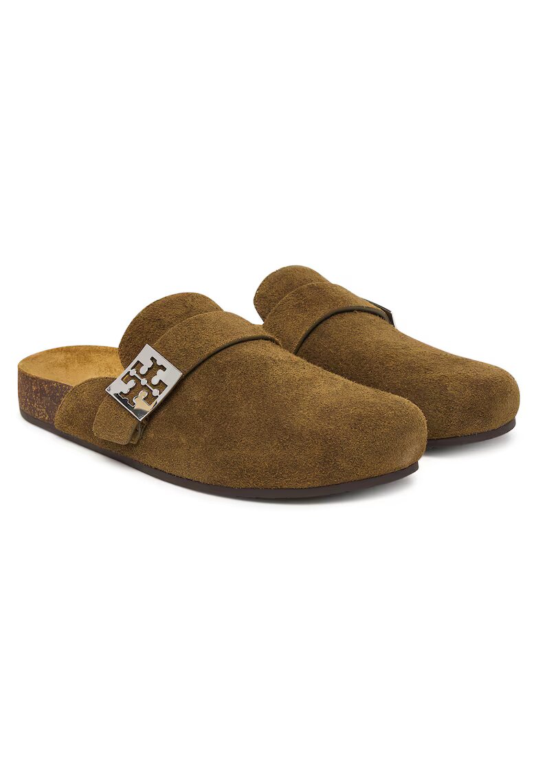 Tory Burch Дамски сабо Mellow Mule - естествена кожа - Wild Olive/Silver