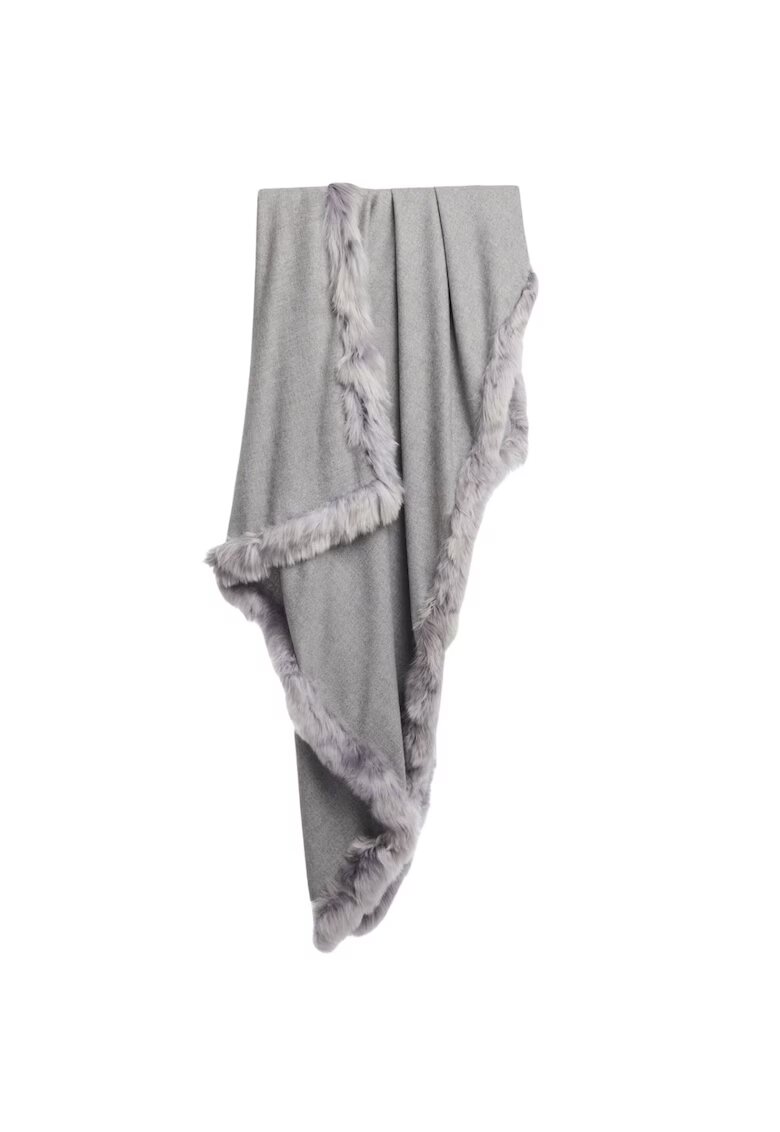 Trim Дамски шал - с тапицерия - вълна от алпака - сив - 180 см