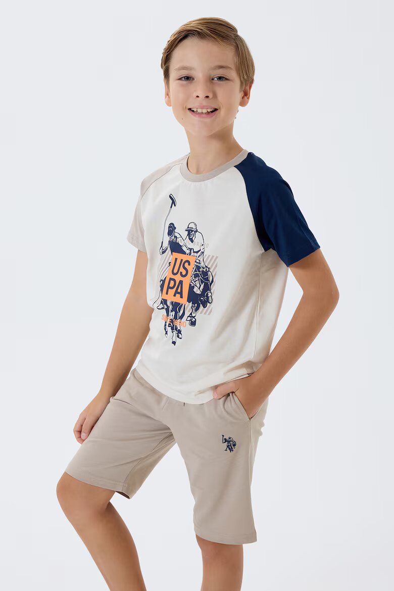 U.S. Polo Assn. Къс спортен екип с лого Бял/Светло бежово/Тъмносин