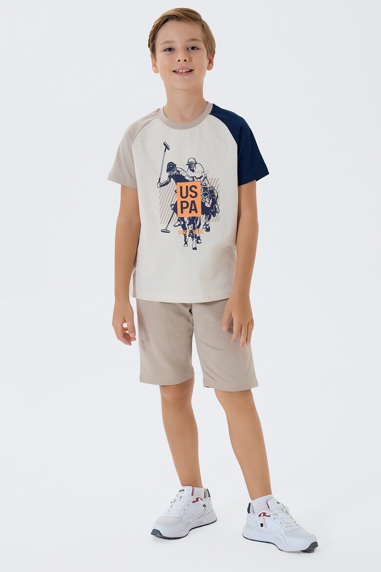 U.S. Polo Assn. Къс спортен екип с лого Бял/Светло бежово/Тъмносин
