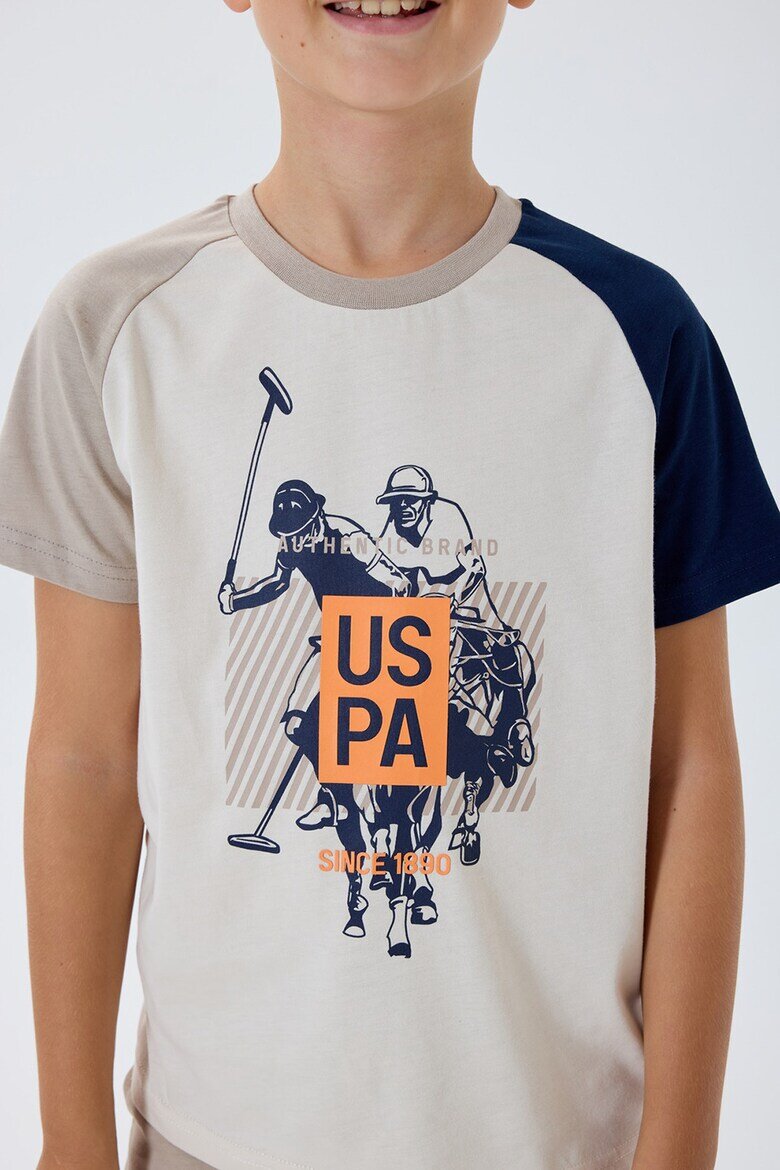 U.S. Polo Assn. Къс спортен екип с лого Бял/Светло бежово/Тъмносин