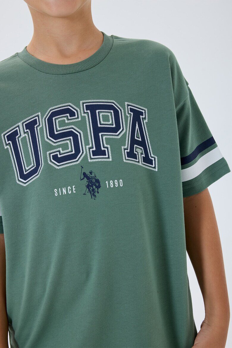 U.S. Polo Assn. Къс тренировъчен екип от памук с лого Аква зелено