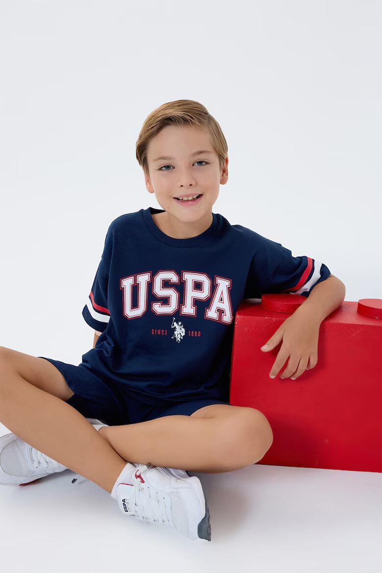 U.S. Polo Assn. Къс тренировъчен екип от памук с лого Тъмносин