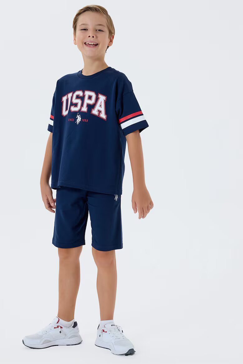U.S. Polo Assn. Къс тренировъчен екип от памук с лого Тъмносин
