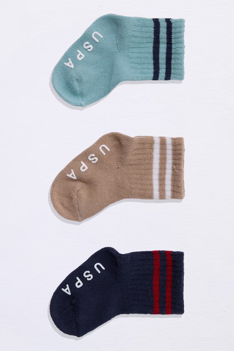 U.S. Polo Assn. Къси чорапи - 3 чифта Тъмнокафяв/Черен/Петролно синьо