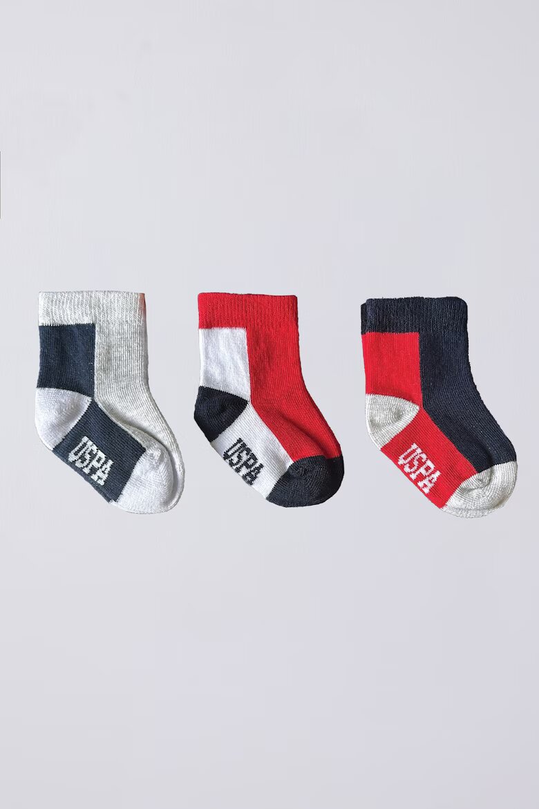 U.S. Polo Assn. Къси чорапи - 3 чифта Тъмносин/Бледочервен/Бял