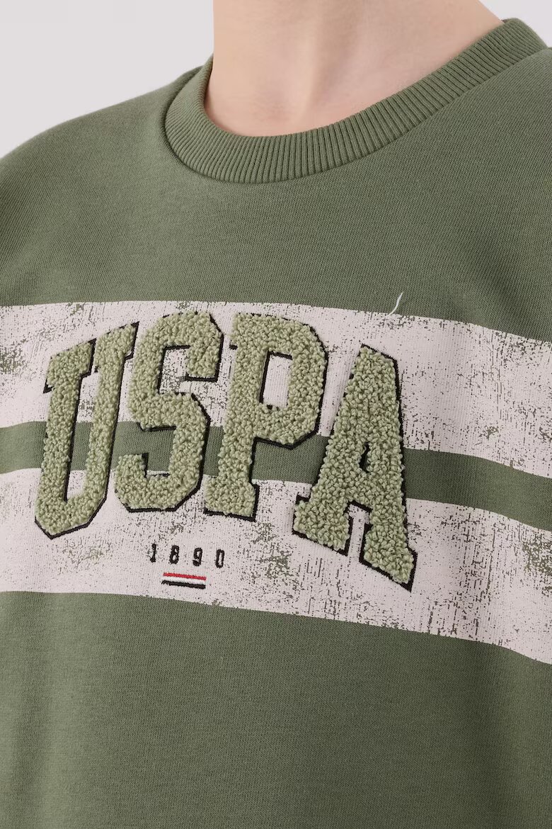 U.S. Polo Assn. Суитшърт с принт и спортен панталон Папратово зелено/Светло бежово