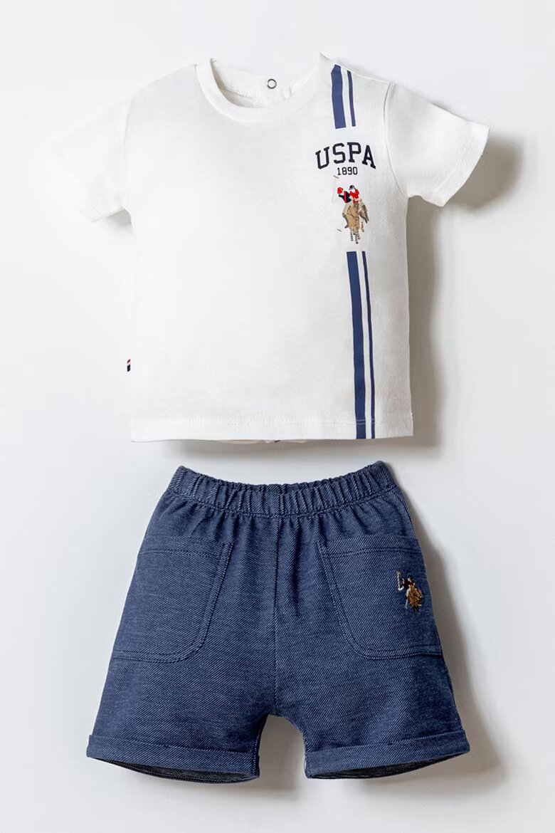 U.S. Polo Assn. Тениска с лого и къс панталон 2 части Бял/Меланж тъмно син