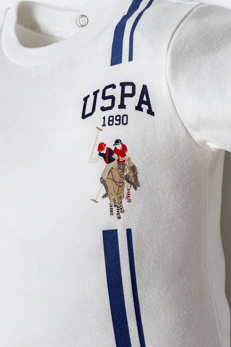 U.S. Polo Assn. Тениска с лого и къс панталон 2 части Бял/Меланж тъмно син