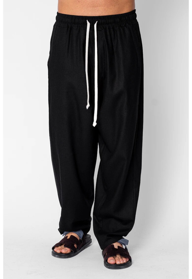 uFIT Дълъг панталон от лен с ластик Oversized Black 21276