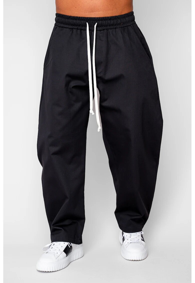 uFIT Дълги прави панталони Oversized с шнур от 100% Памук - Premium Edition Black 20291
