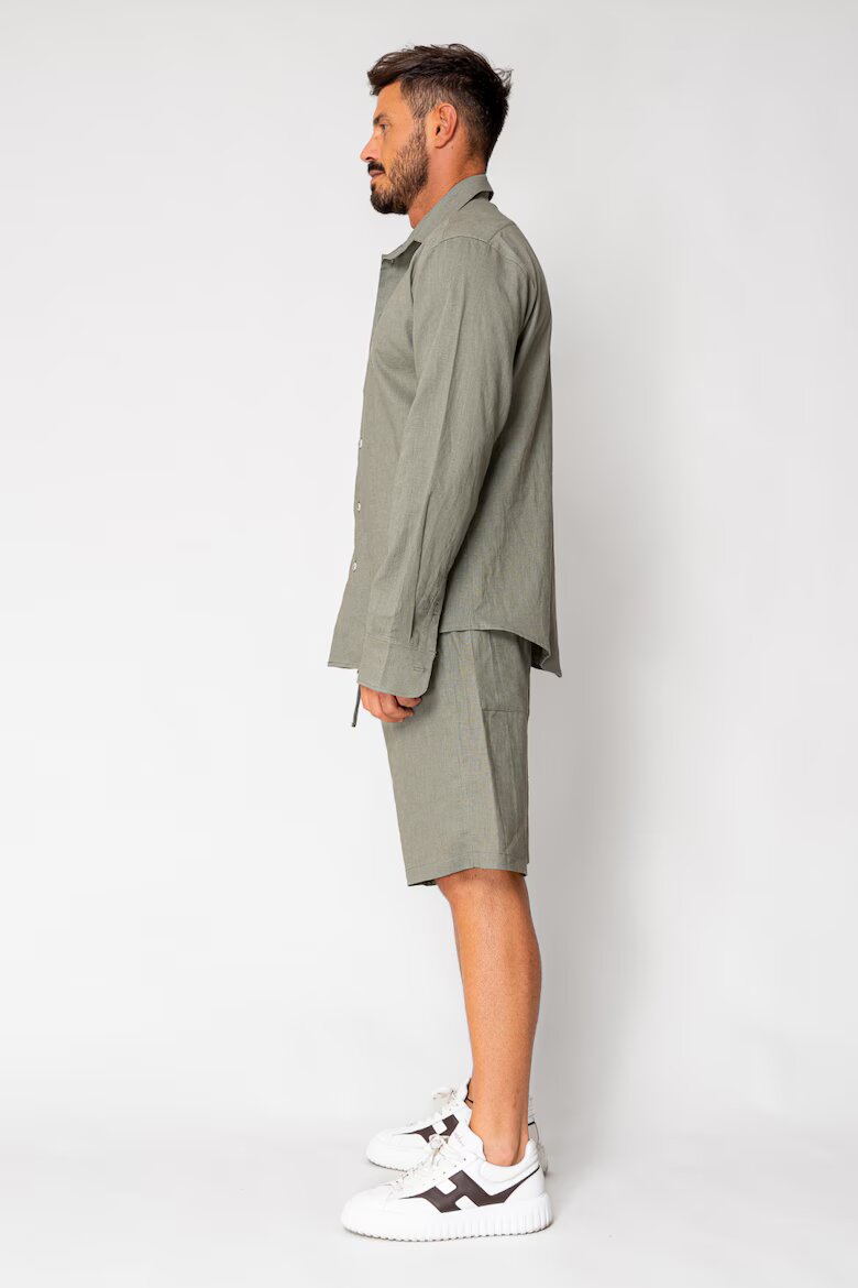 uFIT Комплект риза и къси панталони Lino 100% Dark Olive 17950 Тъмнозелена маслина
