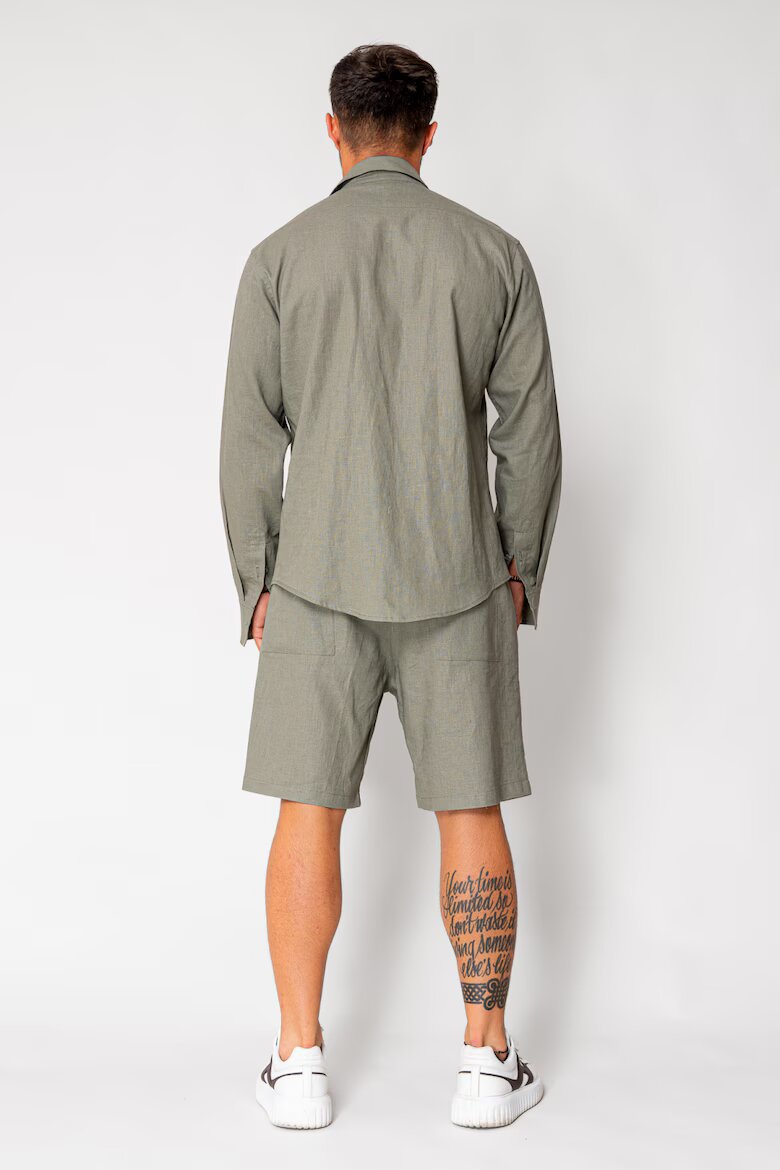 uFIT Комплект риза и къси панталони Lino 100% Dark Olive 17950 Тъмнозелена маслина