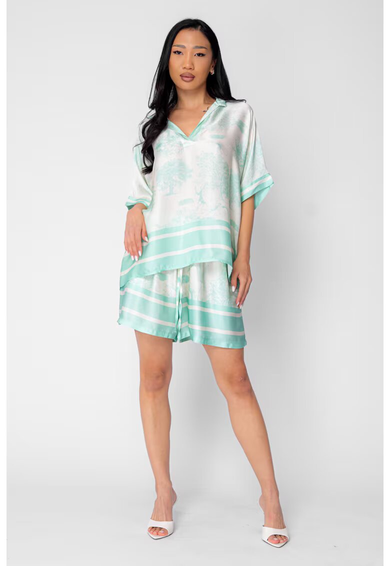 uFIT Комплект Shells блуза и къси панталони от смес коприна Off White/Mint 21217 - Бял/Зелен
