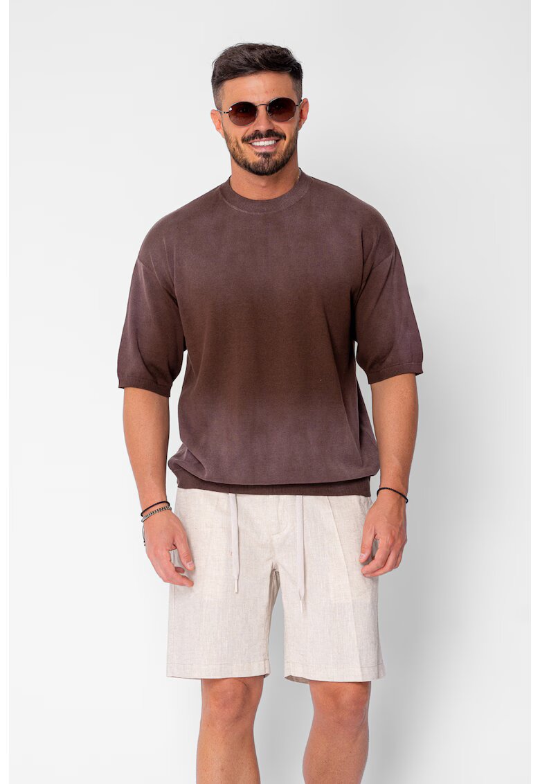 uFIT Тънка плетена блуза с къс ръкав Brown 21257