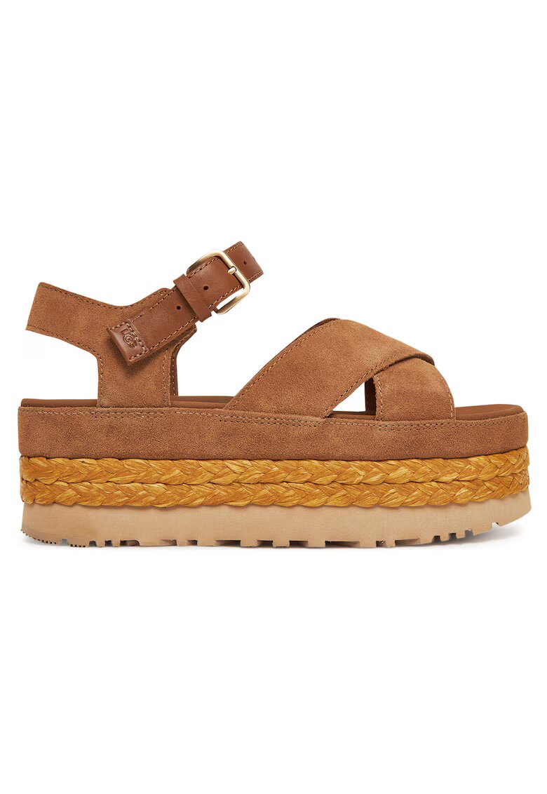 UGG Дамски сандали дамски еспадрили - естествена кожа - модел с каишка на глезена - кафяви W Aubrey