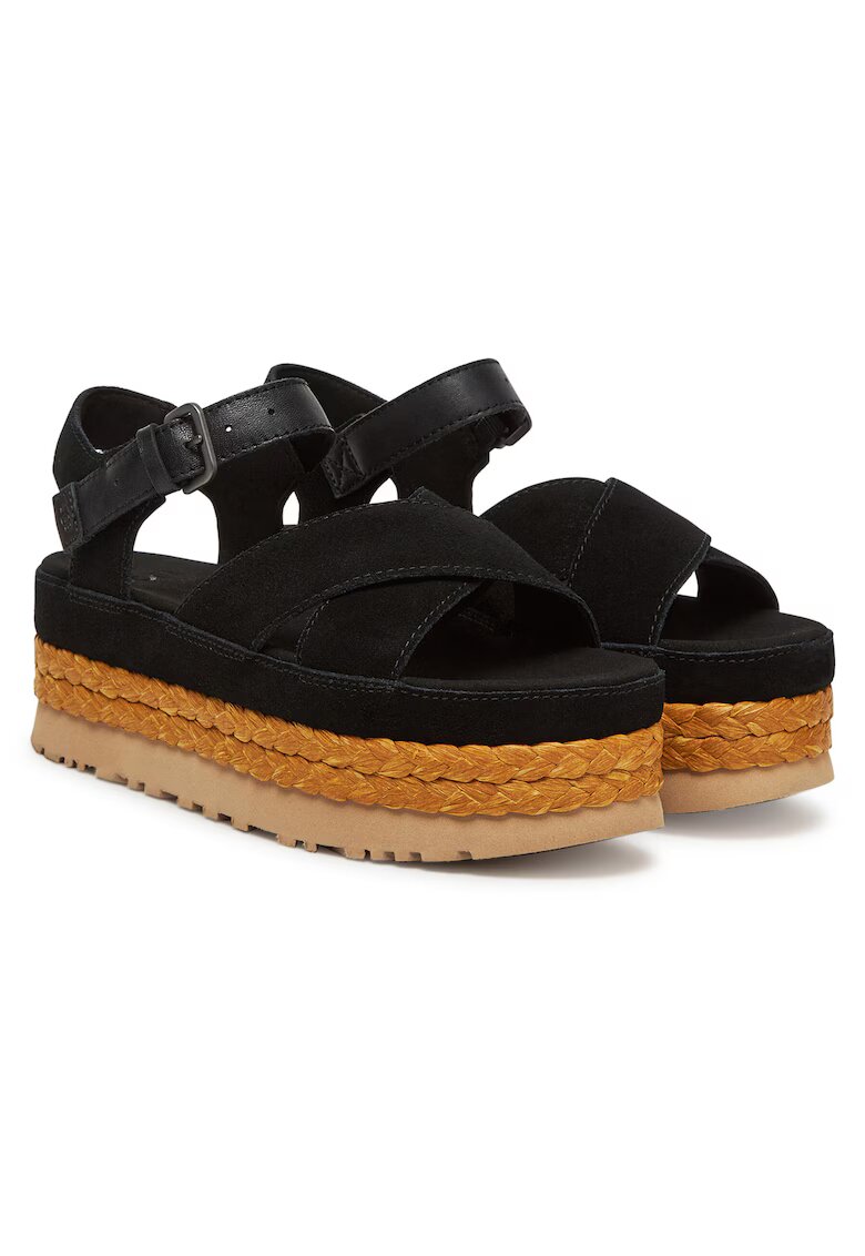 UGG Дамски сандали - еспадрили Blk W Aubrey - естествена кожа - с презрамки - черни