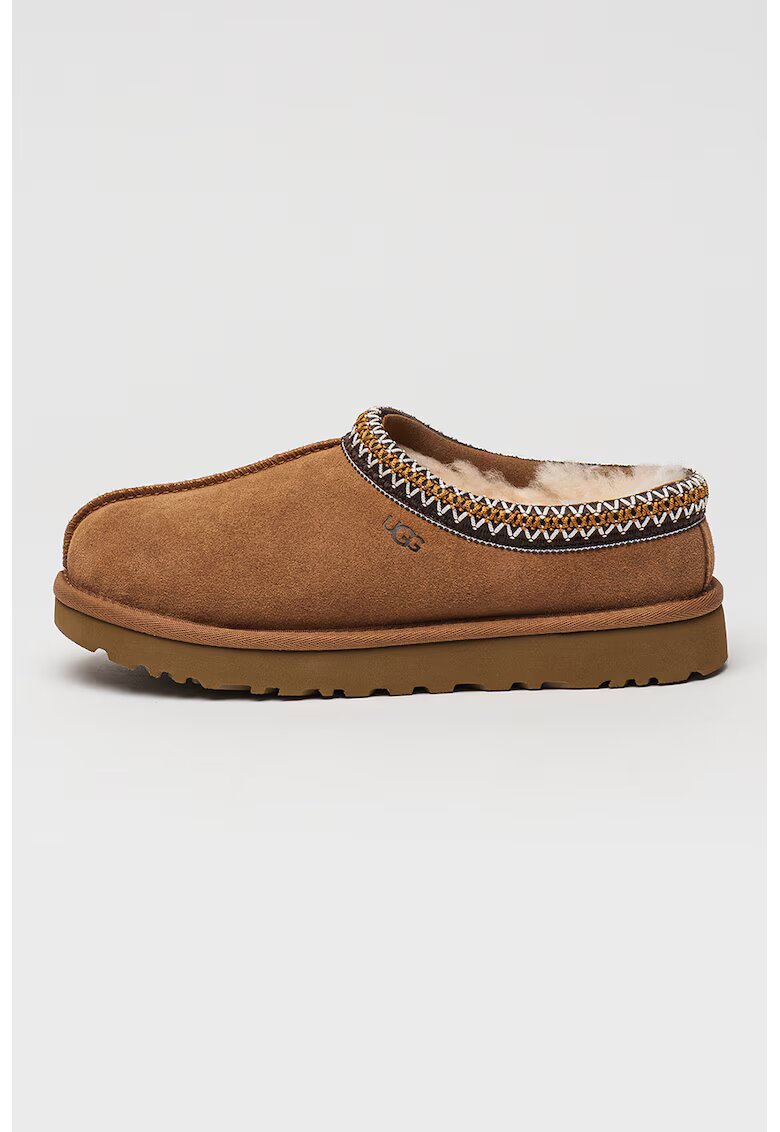 UGG Велурено сабо Tasman II с подплата от овча кожа - Тъмнокафяв/Бял/Карамел