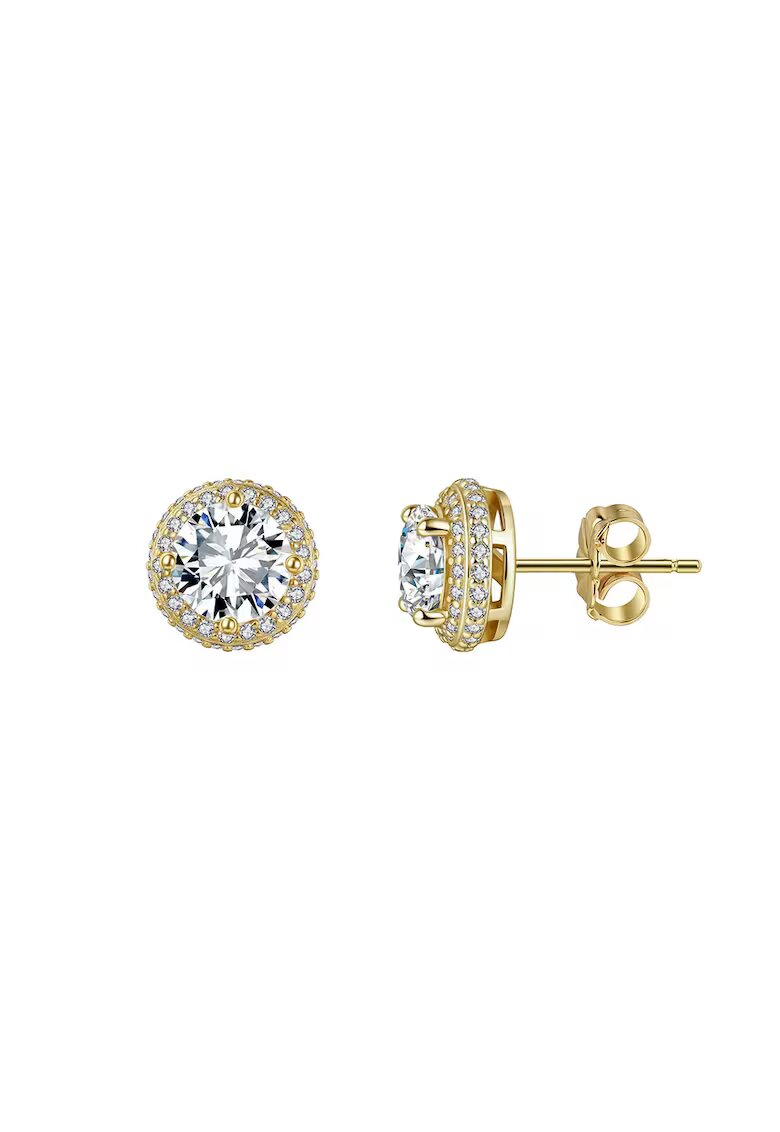 UNA VIDA Обеци с Моасанит 0.5 ct - Сребро 925 с позлата - Дизайн Хало
