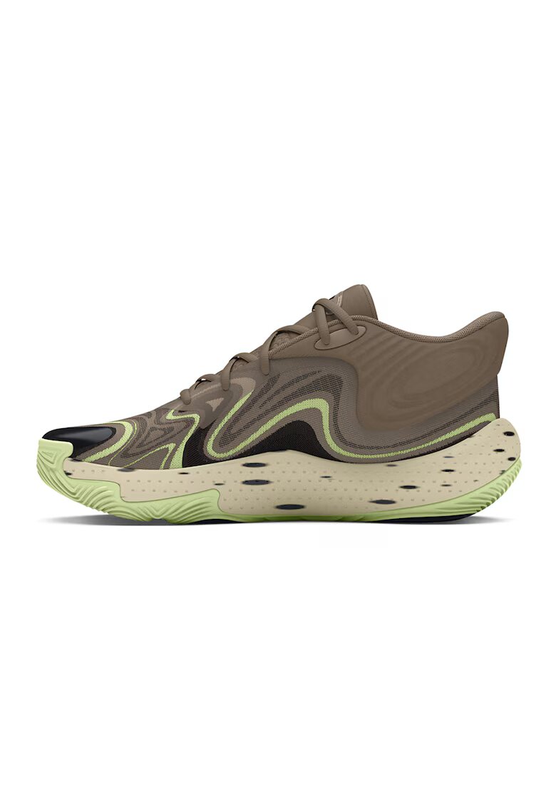 Under Armour Баскетболни обувки Spawn 6 Mid Camo - Каки/Лайм зелено
