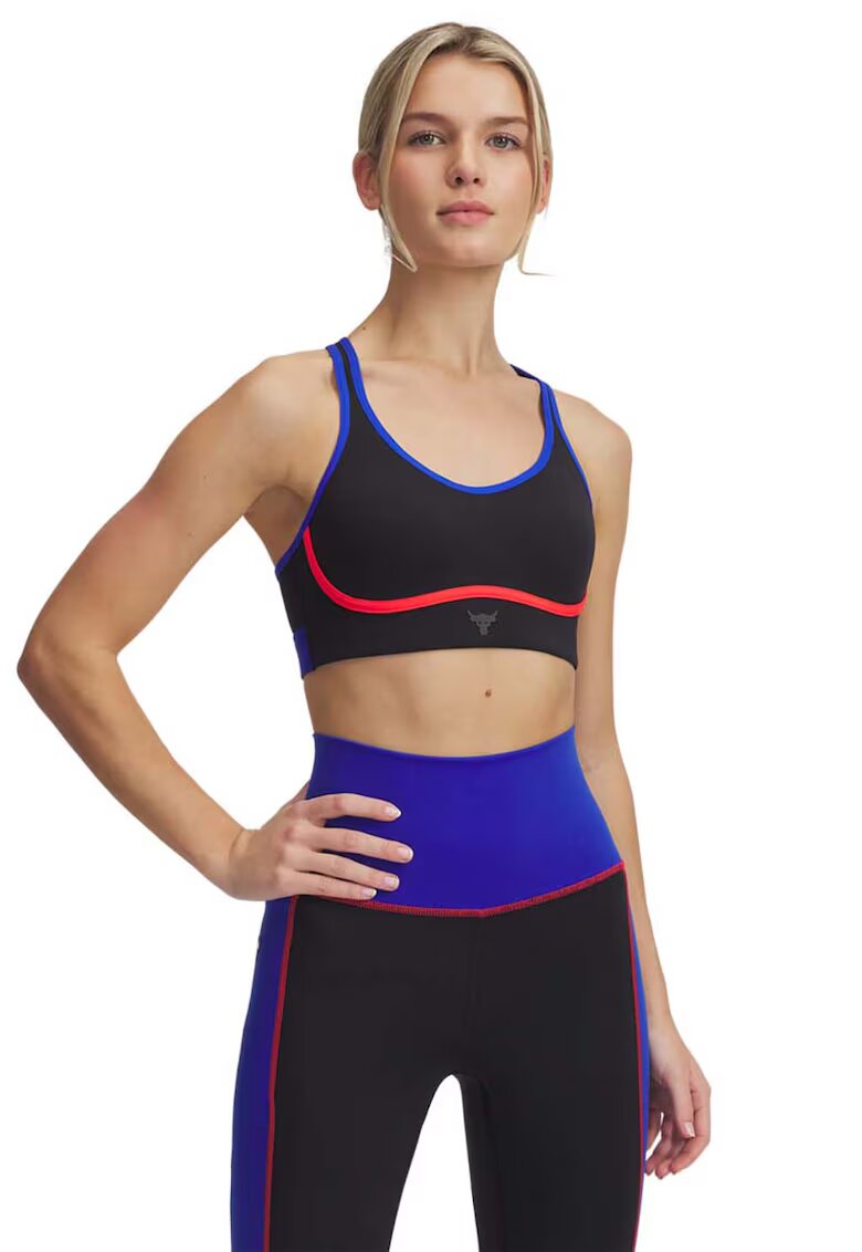 Under Armour Фуитнес сутиен с лого - Черен/Кралско Синьо/Аленочервен