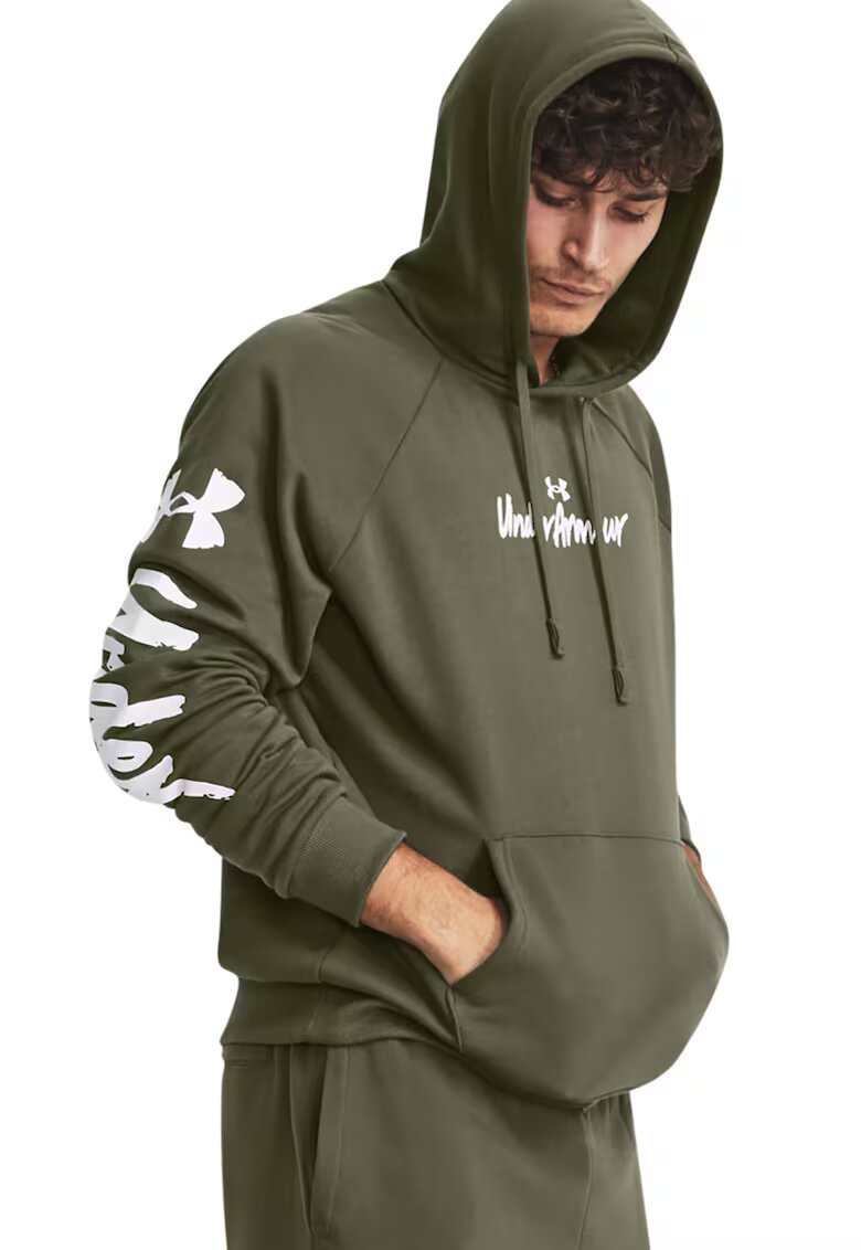 Under Armour Поларено фитнес худи Rival Graphic HD с ръкави реглан - Бял/Каки