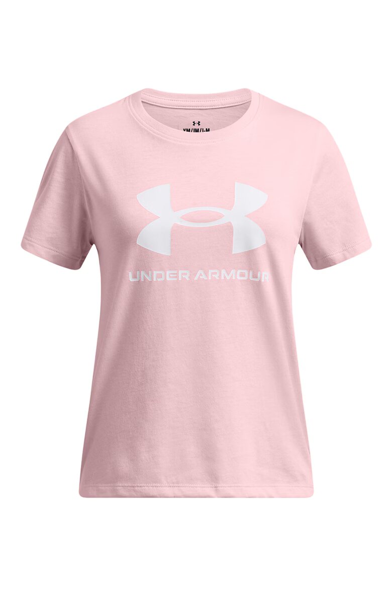 Under Armour Тениска с овално деколте и лого Бял/Светлорозов