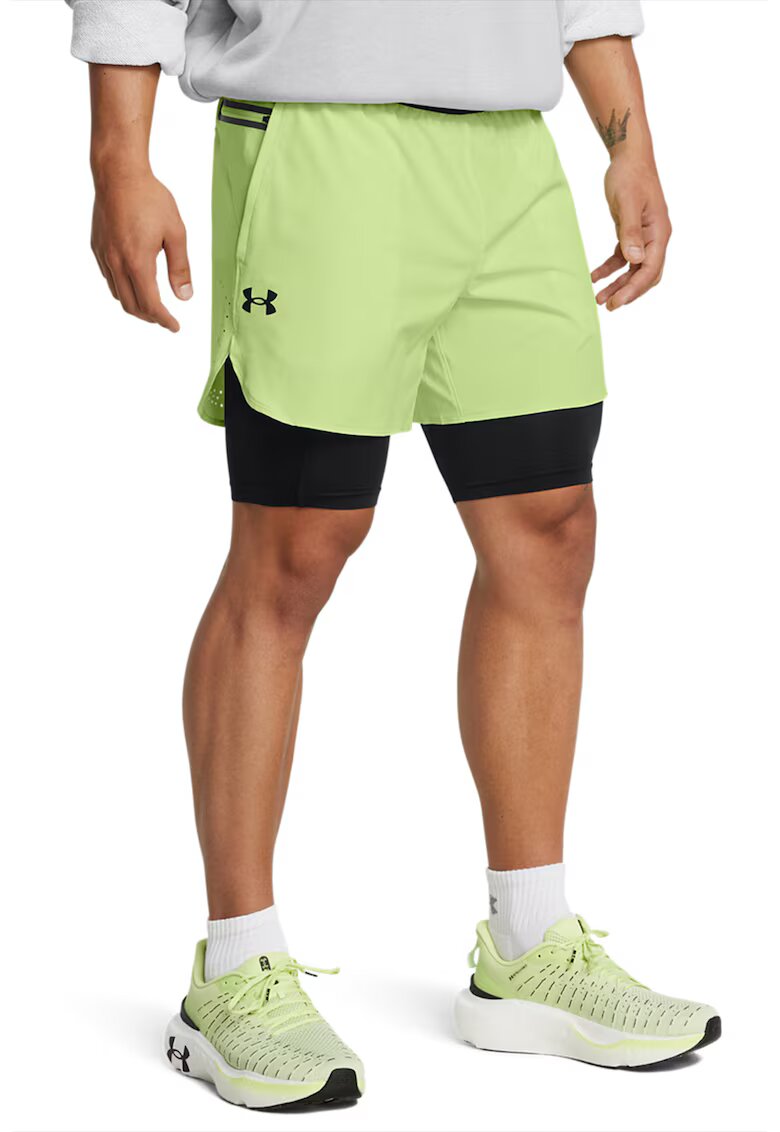 Under Armour Тренировъчни шорти Vanish Elite с дизайн 2 в 1 - Черен/Шам фъстък зелено