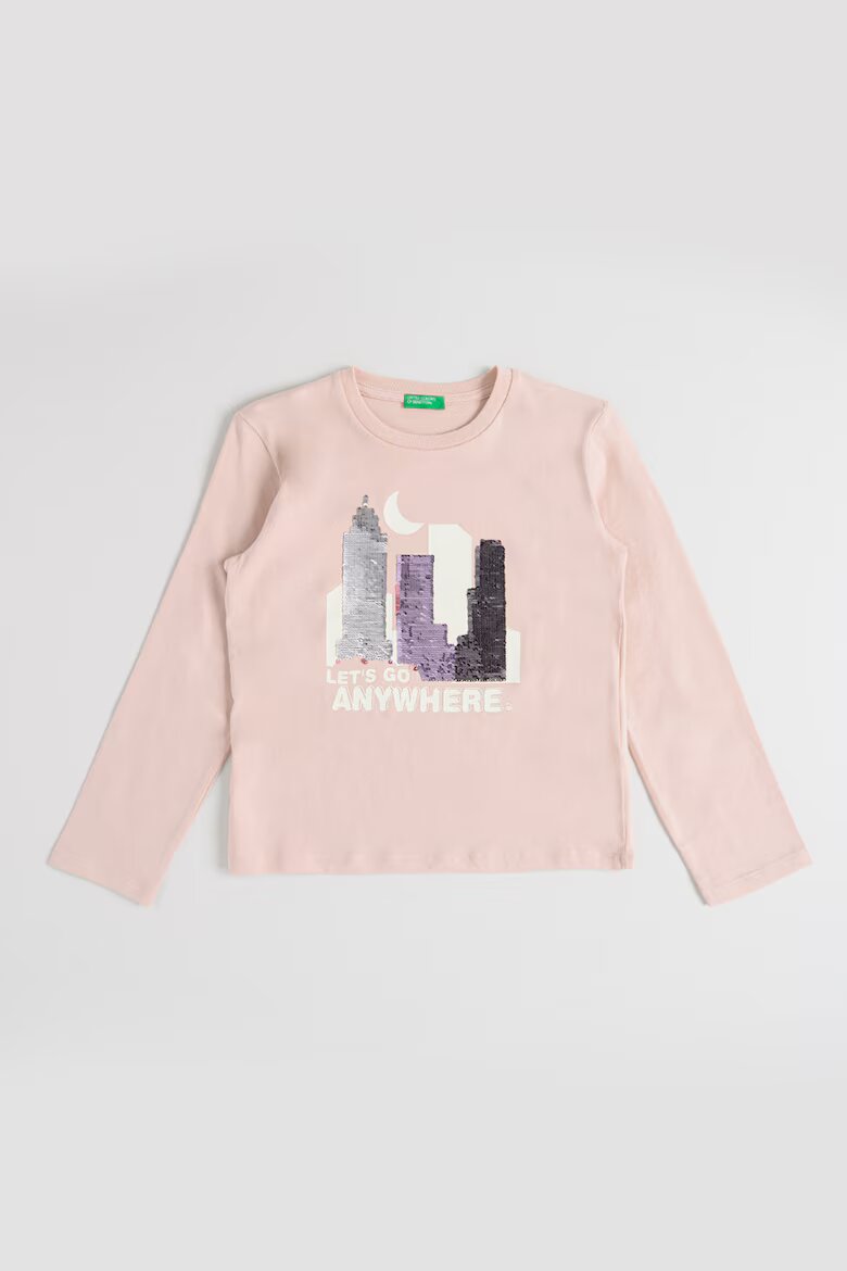 United Colors of Benetton Блуза с овално деколте и пайети Прашно розово/Сребрист