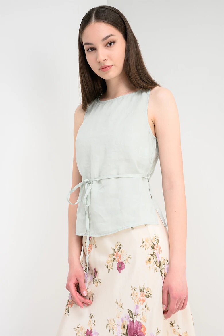 United Colors of Benetton Ленена блуза с колан Бледо синьо