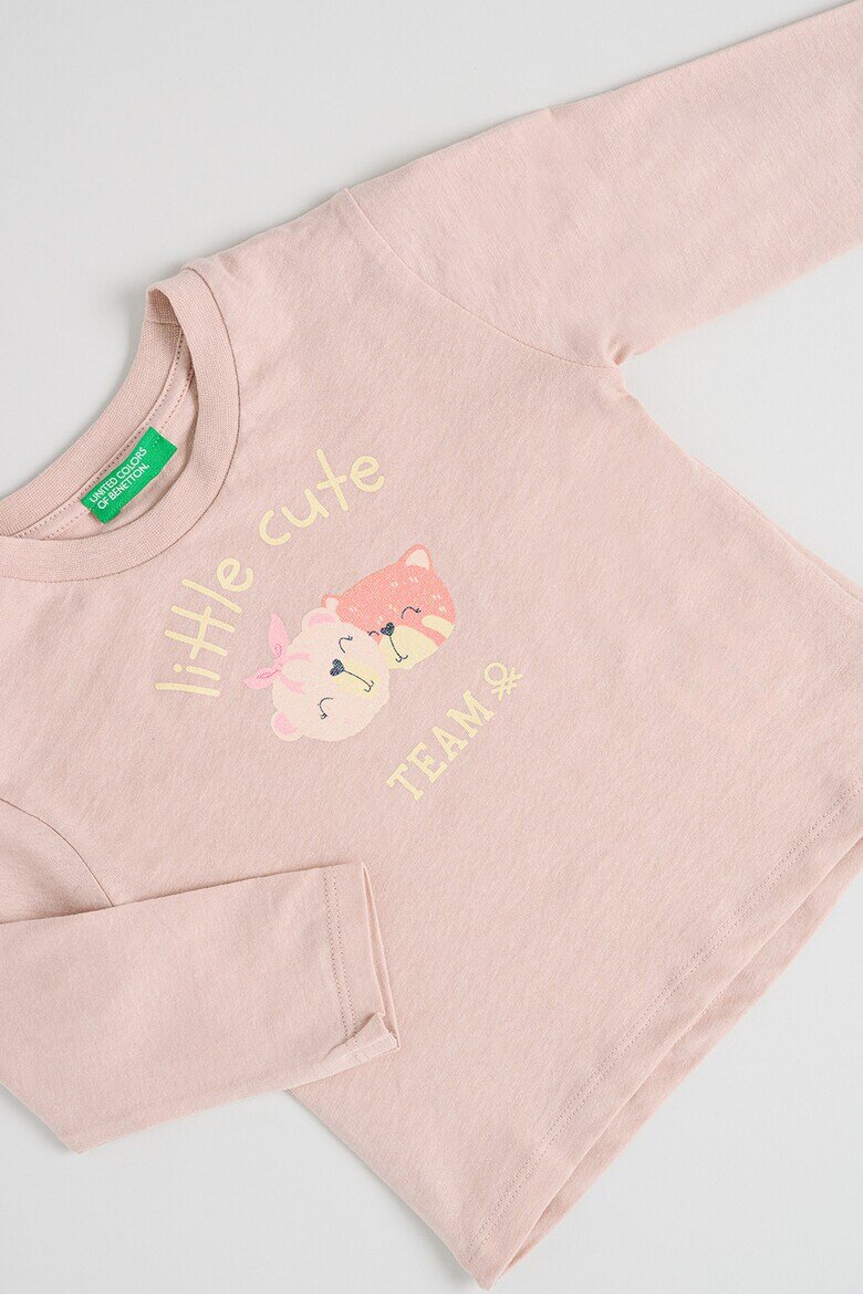United Colors of Benetton Памучна блуза с принт Прашно розово