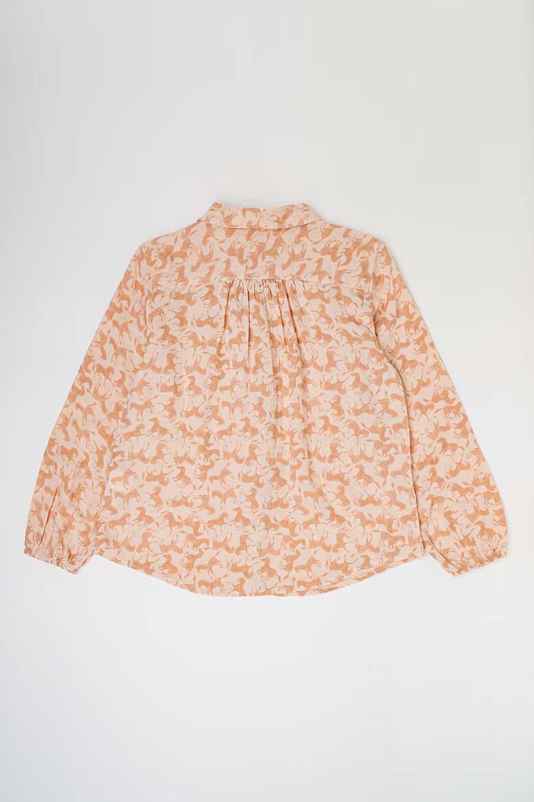 United Colors of Benetton Памучна риза с принт Кафяв/Праскова