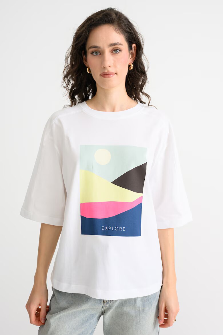 United Colors of Benetton Свободна блуза с принт и среднодълги ръкави Бледозелен/Бял