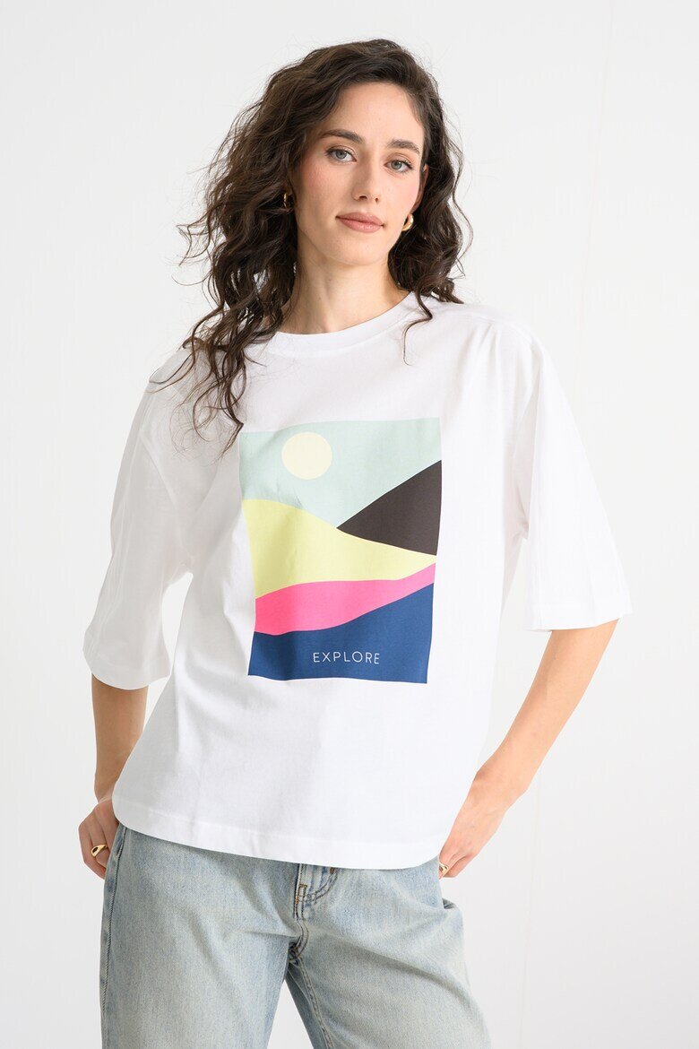 United Colors of Benetton Свободна блуза с принт и среднодълги ръкави Бледозелен/Бял