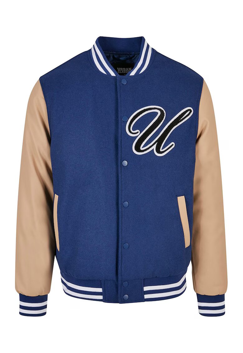 Urban Classics Яке Varsity с джобове встрани - Тъмносин/Бежов
