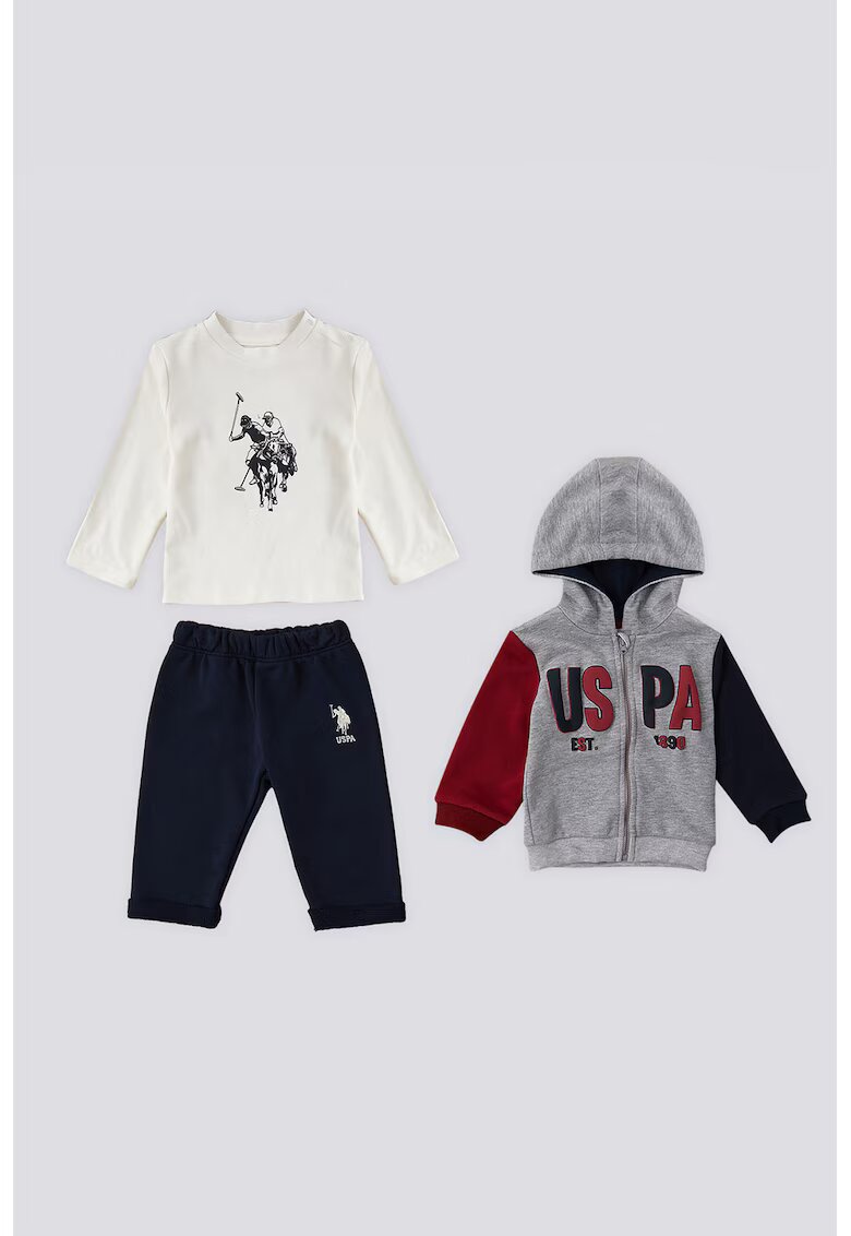 US Polo Assn Блуза - худи и спортен панталон - Червен/Сив меланж/Крем